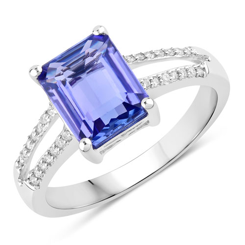 Tanzanite-2.58 Carat Genuine Tanzanite and White Diamond 14K White Gold Ring