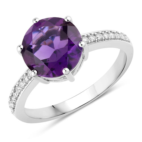 Amethyst-2.56 Carat Genuine Amethyst and Lab Grown Diamond .925 Sterling Silver Ring