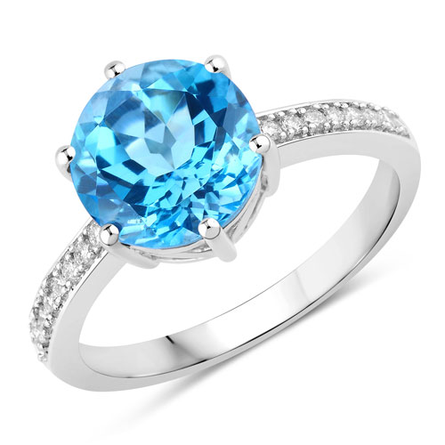 Rings-3.91 Carat Genuine Swiss Blue Topaz and Lab Grown Diamond .925 Sterling Silver Ring
