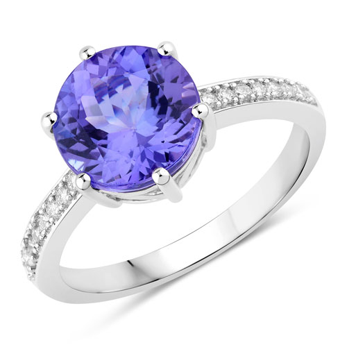 Tanzanite-3.30 Carat Genuine Tanzanite and White Diamond 14K White Gold Ring