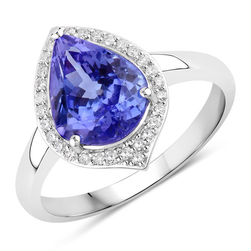 Tanzanite-2.72 Carat Genuine Tanzanite and White Diamond 14K White Gold Ring