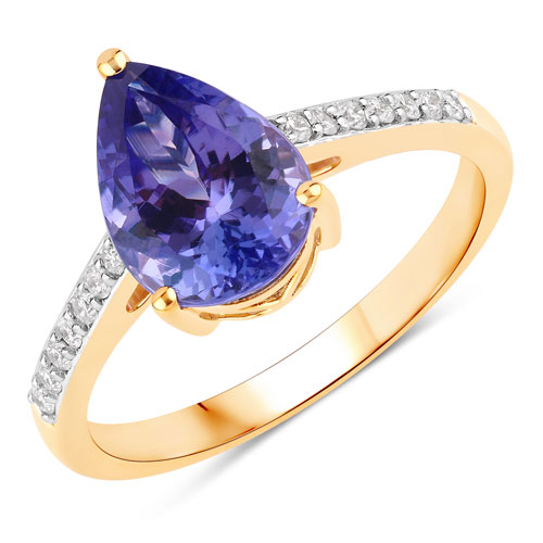 Tanzanite-2.73 Carat Genuine Tanzanite and White Diamond 14K Yellow Gold Ring