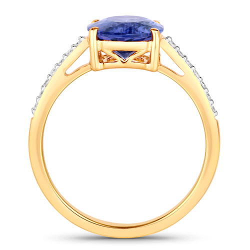 2.63 Carat Genuine Tanzanite and White Diamond 14K Yellow Gold Ring