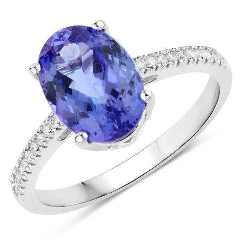 Tanzanite-3.03 Carat Genuine Tanzanite and White Diamond 14K White Gold Ring