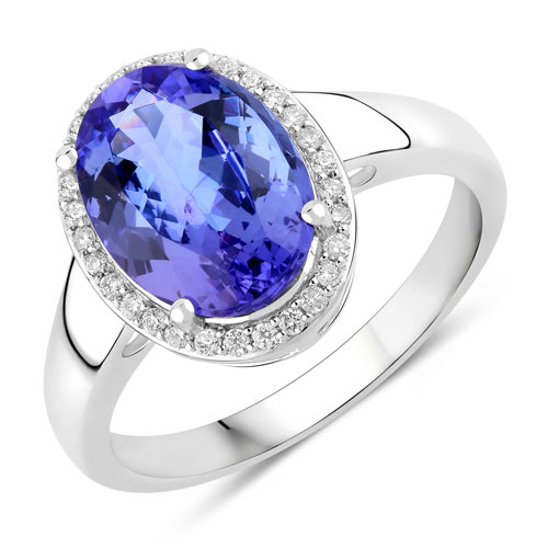 Tanzanite-3.13 Carat Genuine Tanzanite and White Diamond 14K White Gold Ring