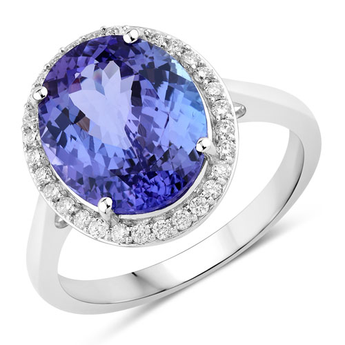 Tanzanite-5.02 Carat Genuine Tanzanite and White Diamond 14K White Gold Ring