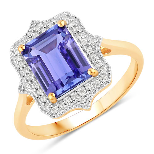 Tanzanite-2.82 Carat Genuine Tanzanite and White Diamond 14K Yellow Gold Ring