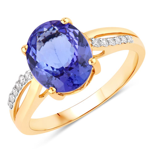 Tanzanite-2.80 Carat Genuine Tanzanite and White Diamond 14K Yellow Gold Ring