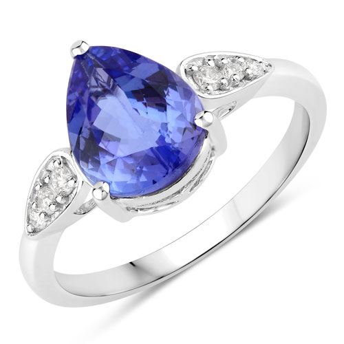 Tanzanite-2.54 Carat Genuine Tanzanite and White Diamond 14K White Gold Ring