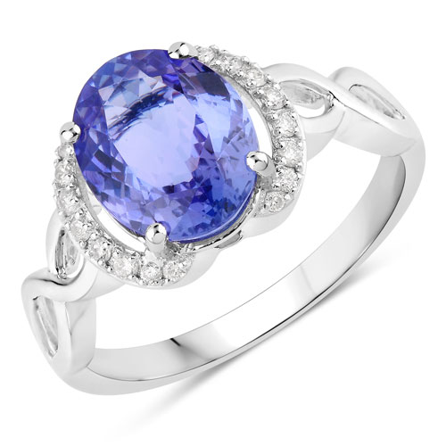 Tanzanite-2.86 Carat Genuine Tanzanite and White Diamond 14K White Gold Ring