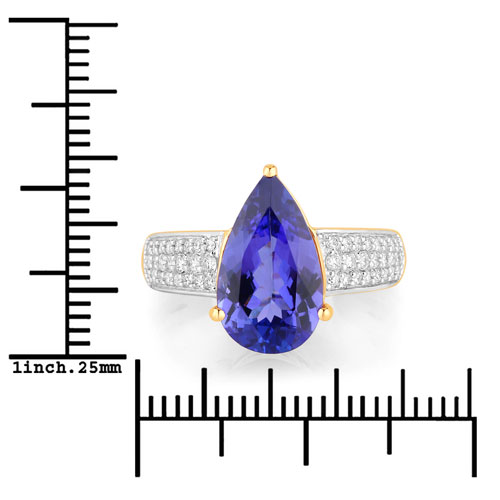 4.06 Carat Genuine Tanzanite and White Diamond 14K Yellow Gold Ring
