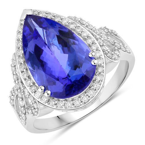 Tanzanite-5.78 Carat Genuine Tanzanite and White Diamond 14K White Gold Ring