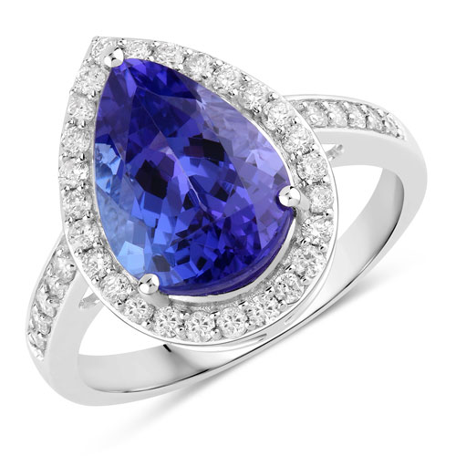 Tanzanite-4.46 Carat Genuine Tanzanite and White Diamond 14K White Gold Ring