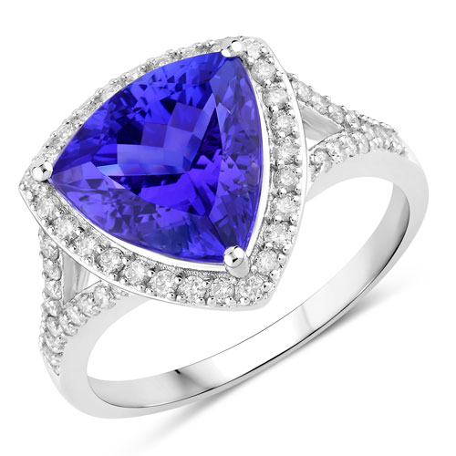 Tanzanite-4.42 Carat Genuine Tanzanite and White Diamond 14K White Gold Ring