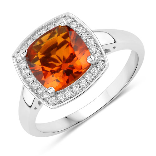 Citrine-2.17 Carat Genuine Madeira Citrine and Lab Grown Diamond .925 Sterling Silver Ring