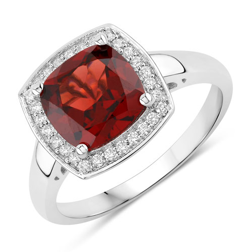 Garnet-2.52 Carat Genuine Mozambique Garnet and Lab Grown Diamond .925 Sterling Silver Ring