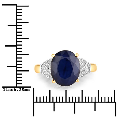 4.46 Carat Genuine Blue Sapphire and White Diamond 14K Yellow Gold Ring