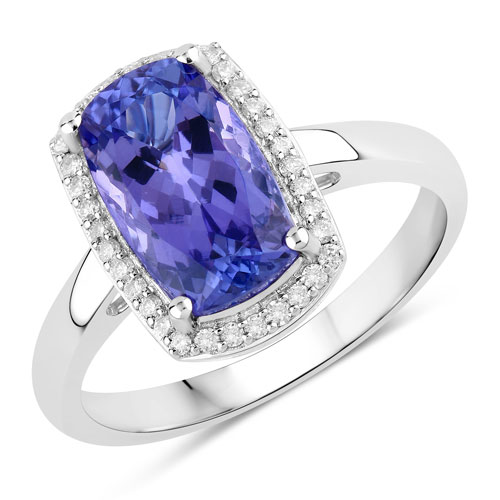 Tanzanite-3.26 Carat Genuine Tanzanite and White Diamond 14K White Gold Ring