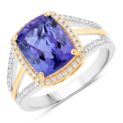 Tanzanite-4.19 Carat Genuine Tanzanite and White Diamond 14K White Gold(Two-Tone) Ring