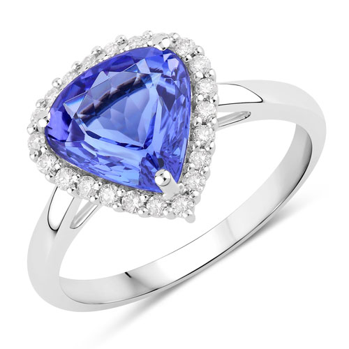 Tanzanite-2.60 Carat Genuine Tanzanite and White Diamond 14K White Gold Ring