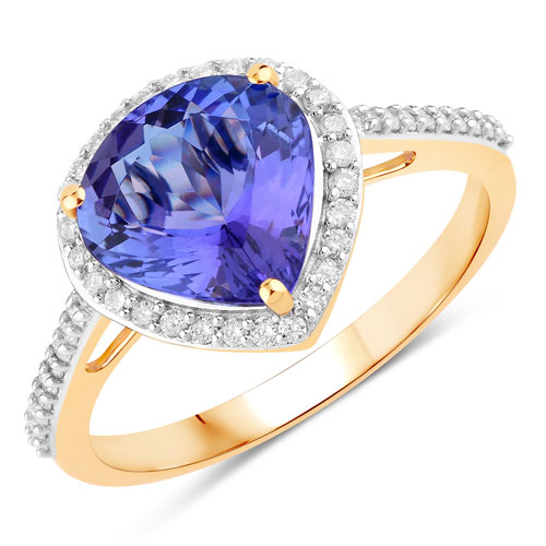 Tanzanite-2.49 Carat Genuine Tanzanite and White Diamond 14K Yellow Gold Ring