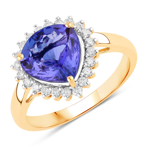 Tanzanite-2.68 Carat Genuine Tanzanite and White Diamond 14K Yellow Gold Ring