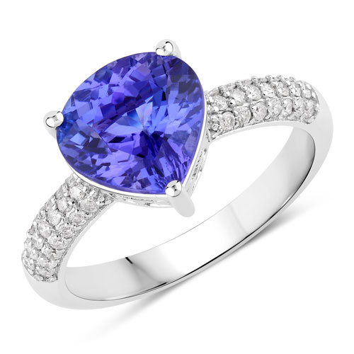 Tanzanite-3.18 Carat Genuine Tanzanite and White Diamond 14K White Gold Ring