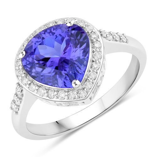 Tanzanite-3.00 Carat Genuine Tanzanite and White Diamond 14K White Gold Ring