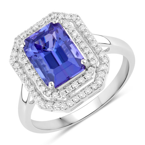 Tanzanite-3.32 Carat Genuine Tanzanite and White Diamond 14K White Gold Ring