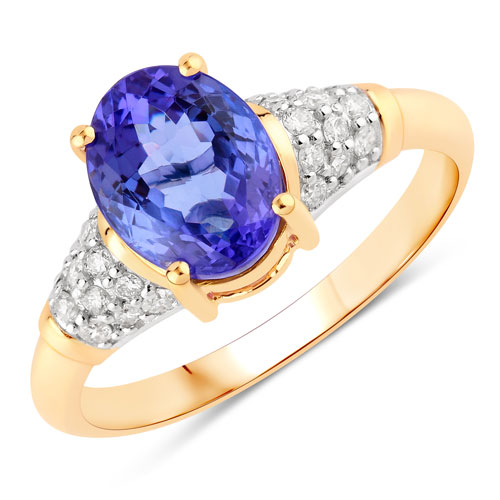 Tanzanite-2.48 Carat Genuine Tanzanite and White Diamond 14K Yellow Gold Ring