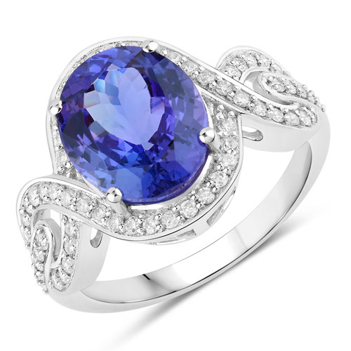 Tanzanite-4.54 Carat Genuine Tanzanite and White Diamond 14K White Gold Ring