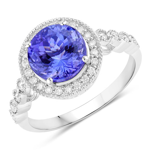 Tanzanite-3.21 Carat Genuine Tanzanite and White Diamond 14K White Gold Ring