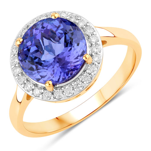 Tanzanite-3.43 Carat Genuine Tanzanite and White Diamond 14K Yellow Gold Ring