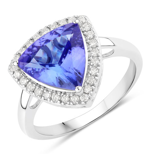 Tanzanite-3.23 Carat Genuine Tanzanite and White Diamond 14K White Gold Ring