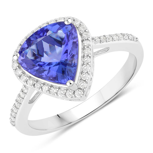 Tanzanite-2.57 Carat Genuine Tanzanite and White Diamond 14K White Gold Ring