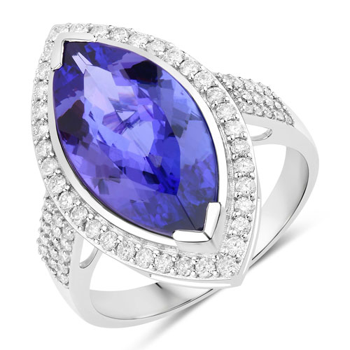 Tanzanite-5.57 Carat Genuine Tanzanite and White Diamond 14K White Gold Ring