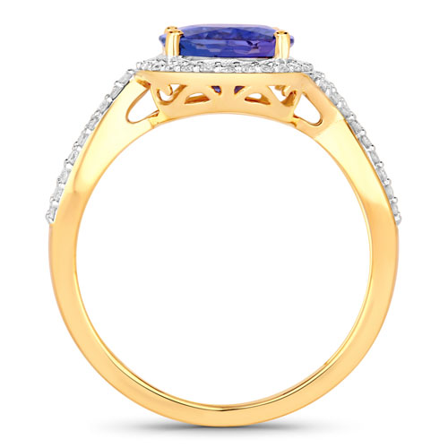 2.79 Carat Genuine Tanzanite and White Diamond 14K Yellow Gold Ring