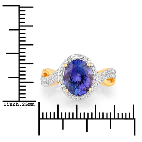 2.79 Carat Genuine Tanzanite and White Diamond 14K Yellow Gold Ring