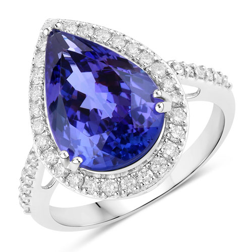 Tanzanite-5.85 Carat Genuine Tanzanite and White Diamond 14K White Gold Ring