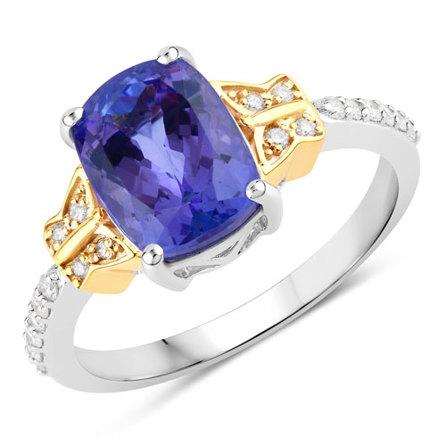 Tanzanite-3.23 Carat Genuine Tanzanite and White Diamond 14K White Gold(Two-Tone) Ring