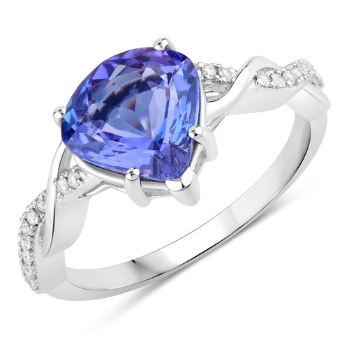 Tanzanite-2.48 Carat Genuine Tanzanite and White Diamond 14K White Gold Ring