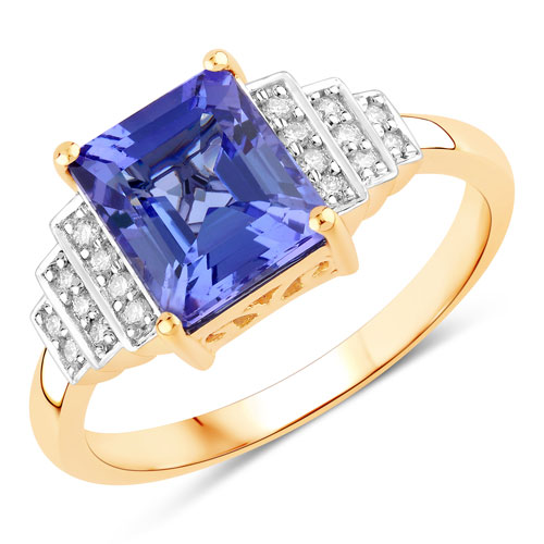 Tanzanite-2.78 Carat Genuine Tanzanite and White Diamond 14K Yellow Gold Ring