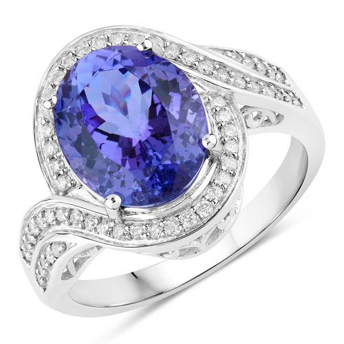 Tanzanite-4.51 Carat Genuine Tanzanite and White Diamond 14K White Gold Ring