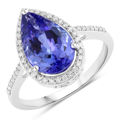 Tanzanite-3.72 Carat Genuine Tanzanite and White Diamond 14K White Gold Ring