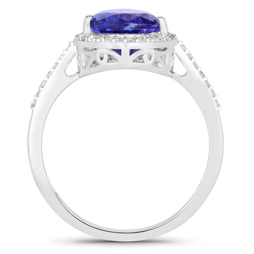 3.72 Carat Genuine Tanzanite and White Diamond 14K White Gold Ring