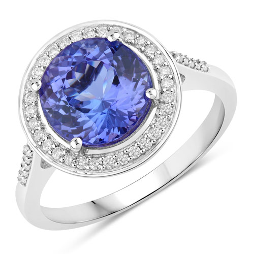 Tanzanite-3.72 Carat Genuine Tanzanite and White Diamond 14K White Gold Ring