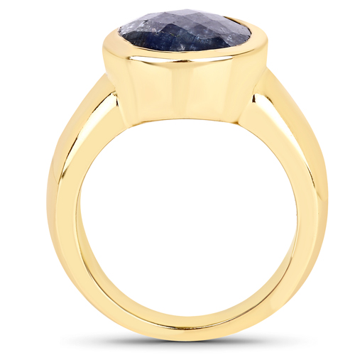 14K Yellow Gold Plated 5.25 Carat Dyed Sapphire .925 Sterling Silver Ring