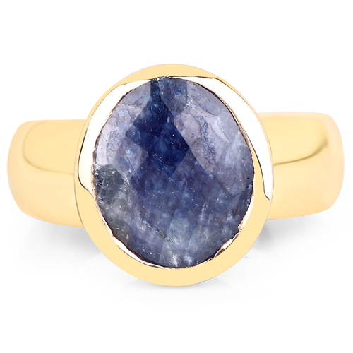 14K Yellow Gold Plated 5.25 Carat Dyed Sapphire .925 Sterling Silver Ring