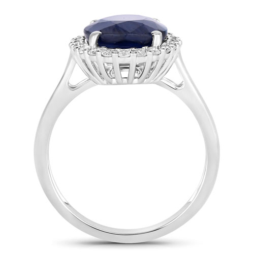 4.63 Carat Genuine Blue Sapphire and White Diamond 14K White Gold Ring