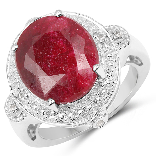 Ruby-8.64 Carat Dyed Ruby & White Topaz .925 Sterling Silver Ring